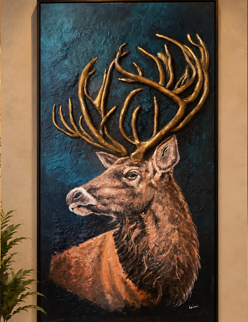 Golden Antlers Deer – Handcrafted Texture Art